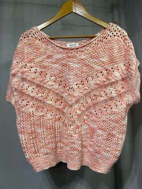 Another Love Aurora Knit Top in Pink and White Marled Crochet